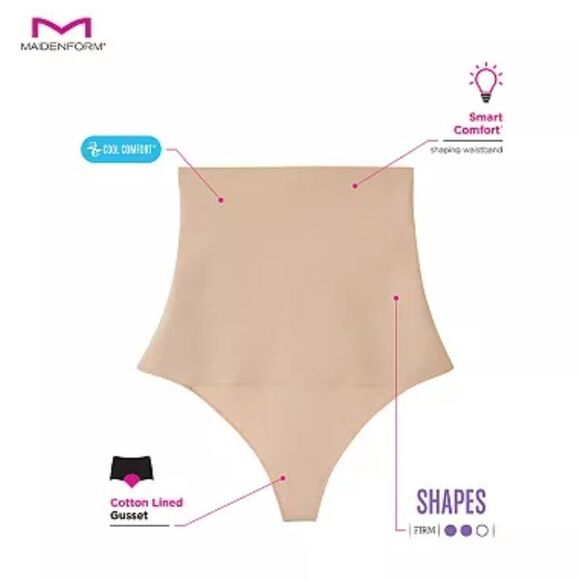 NWT Maidenform Shapewear Tame Your Tummy High Waist Thong DMS707 - Picture 3 of 3